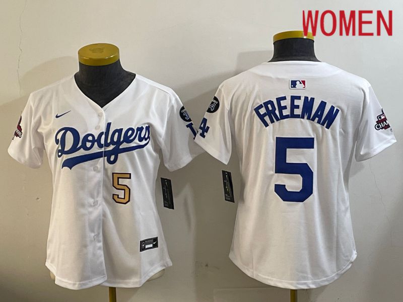 Women Los Angeles Dodgers #5 Freeman White Game 2024 Nike MLB Jersey style 12096->women mlb jersey->Women Jersey